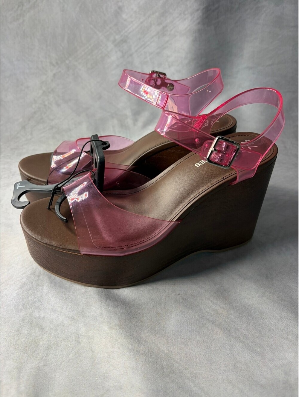No Boundaries Wedge Sandals Womens 7.5 Pink Clear Platform Memory Foam NWT